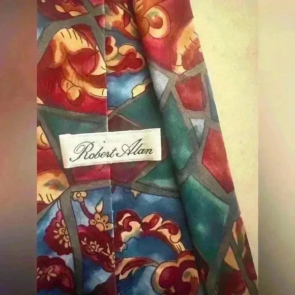 Set of 5 vintage silk neckties Robert Allan Perry Ellis and others - Picture 5 of 8